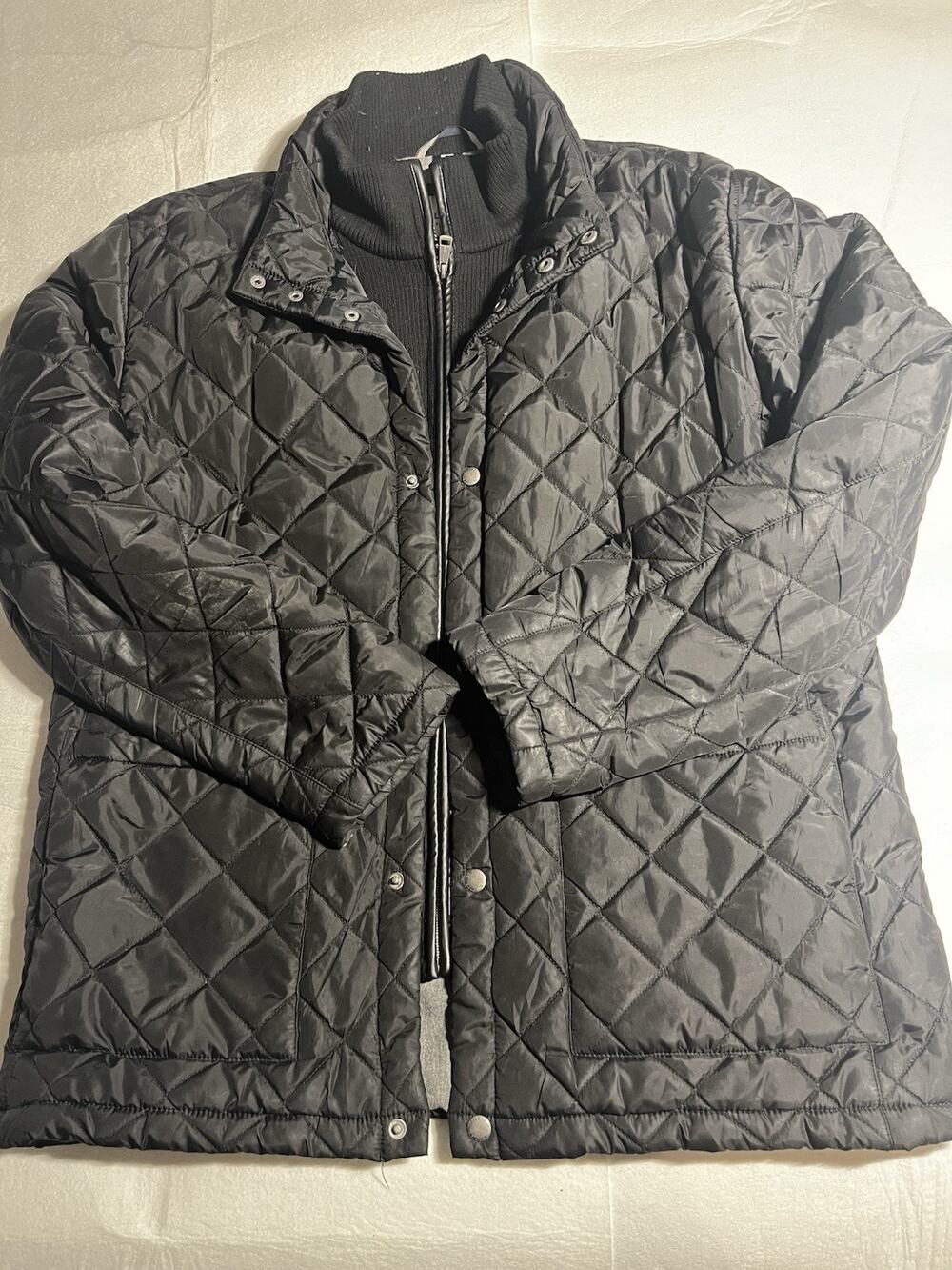 Cole Haan Signature Mens Large Black Quilted Jacket Full Zip Snap Front Coat